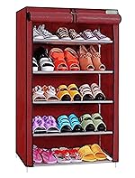 FLIPZON Multipurpose 5 Shelves Shoe Rack with Zip Door Cover & Side Pockets, Multiuse Wide Shelve Storage Rack for footwear, Toys, clothes with Dustproof Cover (5 Shelves) (Maroon)- Amazon
