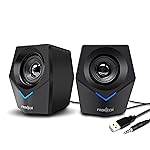 FRONTECH 2.0 Multimedia Speakers: 10W USB-Powered PC/Laptop/Mobile Speakers with 3.5mm AUX & Blue LED Lighting. (SPK-0011)- Amazon