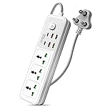 Gizga Essentials 2500W/10A Extension Board | Universal 3 Sockets with 2 Type C & 4 USB A for Office & Home Appliances| Spike Guard, Surge Protector Power with Strip 2M Cord, Child Safety Shutter- Amazon