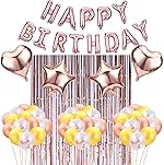 Rose Gold Birthday Party Decorations Set for Girls Or Women | Birthday Banner,Rose Gold Fringe Curtain,Heart Star Foil Confetti Balloons for All Ages Birthday Party Supplies- Amazon