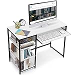 ABOUT SPACE Computer Table with 3 Tier Bottom Storage & Keyboard Tray – Modern Tabletop Office Desk for PC Laptop, Study, Writing, Gaming Open Bookshelf with Storage [L100 x B45 x H75 cm]White – Matte- Amazon