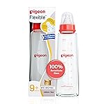 Pigeon Flexible Glass Nursing/Feeding Bottle With Added Nipple L,For 9+ Month Babies,Borosilicate Nursing/Feeding Bottle for Babies,BPA Free,BPS Free, Red,240 ml- Amazon