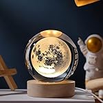 3D Crystal Ball Night Lamp,Creative Engraved Crystal Ball Night Light, USB Table LED Wooden Crystal Ball for Home Office Decoration Birthday Gift Adults (6 Cm) (Warm White) (Moon)- Amazon