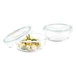 Signoraware Lock N Store Round Glass Container Set| Microwave Safe| Easy Locking Clips| Airtight & Leakproof| Ideal for Office, Travelling & Outdoors (620ml + 400ml| Set of 2| Clear)- Amazon