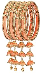 NMII Metal & Silk Thread Jhumka Zircon Latkan Stylish Bangles Set For Women’s and Girls | Women’s Fancy Latkan Bangles Set | Ethnic Fashion Jewellery- Set of 12 Bangle- Amazon