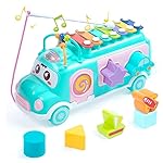Cable World Baby School Bus Xylophone Toy for Toddlers 1-3, Baby Musical Bus Toys for 1 Year Old Girl, Shape Sorting Toys Knocking Xylophone Educational Musical Instruments Toy (Blue)- Amazon