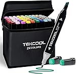 TEKCOOL Dual Tip Colorful Art Markers Sketch Pens 24 Colors With Carrying Case For Painting Sketching Calligraphy Drawing -Twin Head Permanent Colouring Marker Pens For Kids Adult, Multicolor (24)- Amazon
