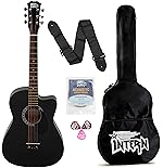 Intern INT-38C-BK-G 38 Inches basswood Cutaway Right Handed Acoustic Guitar Kit, With Bag, Strings, Pick And Strap (Black, 6 Strings) Glossy.- Amazon