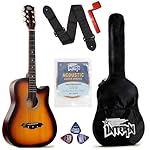 Intern 38 Inch Acoustic Guitar for Beginners with Bag, Strap, Strings, Picks & Winder | Cutaway Design | Steel String Guitar for Kids & Adults (Sun Burst)- Amazon