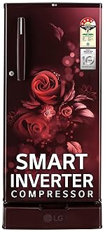 LG 185 L, 4 Star, Direct-Cool, Smart Inverter Compressor, Single Door Refrigerator (GL-D199OSEY.ESEZPST, Scarlet Euphoria, Smart Connect, Solar Connect & Base stand with drawer)- Amazon
