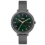 TIMEX Analog Watch for Women with Green Round Dial & Gunmetal Stainless Steel Bracelet Band Water Resistant Women’s Wrist Watches – TWEL14704- Amazon