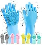 Magic Silicone Dishwashing Gloves Heat-Resistant Reusable Scrubbing Gloves Kitchen Cleaning, Dishwashing Pet Grooming Car Wash & Bathroom Built-In Scrubber Bristles – Multicolor (1 Pair)- Amazon