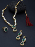 Zaveri Pearls Gold-Plated Green & White Kundan-Studded Jewellery Set- Myntra