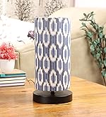 tu casa Table Lamps Black Metal Base with Blue/White Cotton (Ikat Print) Shades for Home Décor, Bedrooms, Living Room, Gifting, Diwali Decoration, Dining Space, Study Room, Restaurants (H-11)- Amazon