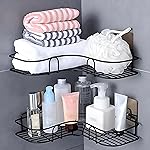 RAYMOX Pack of 2 Wall Mounted Self-Adhesive Bathroom Corner Shelf/Kitchen Rack & Holder – Bathroom Accessories (Material-GI Metal, Powder Coated Finish, Black, L Shape)- Amazon