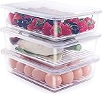 Square Fridge Storage Boxes, Fridge Organizer with Removable Drain Plate & Lid, Stackable Portable Freezer Storage Containers Tray To Keep Fresh for Fish, Meat, Vegetables, Fruit, 2500ml (3)- Amazon