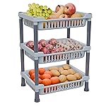 TEX-RO 3-Layer Kitchen Rack Stand/Multipurpose Rack for Storage/Vegetable Stand for Kitchen Storage Rack/Durable Kitchen Racks for Storage (Grey)- Amazon