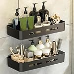 Self Adhesive Bathroom Shelf for Wall Shelf Organizer Wall Mounted Bathroom Shelves Rack Holder Stand for Bathroom Accessories Organiser Without Drill (Black, Pack of 2)- Amazon