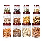MILTON Hexa Plastic Storage Jar Set of 12 (4x270ml, 4x665ml, 4×1.24L) | BPA-Free, Airtight Kitchen Containers | Food Grade Transparent Jars for Masala, Grains, Pulses, Dry Fruits, Cookies- Amazon