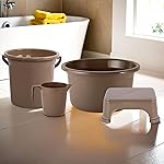 Kuber Industries Set of 4 Bathroom Combo Set | Bathing Set | Bathware Set | Tub-Bucket-Mug & Stool Combo Set for Bathroom | Modern Bathroom Accessories Set | Brown- Amazon
