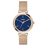 TIMEX Analog Watch for Women with Blue Round Dial & Rose Gold Stainless Steel Bracelet Band Water Resistant Women’s Wrist Watches – TWEL118SMU03- Amazon