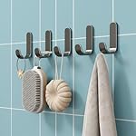 amazon basics Strong Adhesive Carbon Steel Wall Hook for Bathroom and Kitchen | Seamless Clothes Hanger Hook for Door and Wall Mounting | Reusable Behind The Door Holder | Black, Pack of 5- Amazon