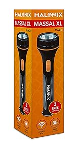 Halonix Massal XL 1W Led Torch Light | Super Bright White Led Flashlight | Bright Flashlights for Emergencies and Camping Gear | Flash Light with AA Batteries Included | Pack 1, 75 Lumen- Amazon