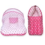 Cotton Baby Bedding Set for New Born Baby Sleeping Bag, Mosquito Net Bed Suitable Upto 6 Months Babies (Star Pink), 500 TC- Amazon