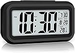 Zentro Digital Alarm Clock with Large Display, Smart Night Sensor & Snooze Function, LED Desk Clock with Date Temperature Calendar, Battery Operated Bedside Table Clock (Black)- Amazon