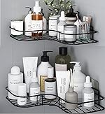 Oslen Metal (Pack of 2 Self-Adhesive Shelf/Storage Organizer for Bathroom and Kitchen Corner Wall Mounted Rack Shelf Bathroom Accessories Storage Rack (No Drilling-Shelf Adhesive) (8 and 9 INCH,Black)- Amazon