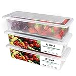 Fridge Storage Boxes Fridge Organizer with Removable Drain Plate & Lid Stackable Fridge Storage Freezer Storage Containers for Fish, Meat, Vegetables, Fruits (1500ML, Pack of 3, Polypropylene)- Amazon
