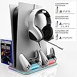 Ant Esports Dock5 RGB with Cooling Fan and Dual Controller Charger Station, PS5 Console Disc & Digital Edition, PS5 Cooling Station Accessories with RGB Light/Headset Holder/6 Game Slots/Screw (White)- Amazon