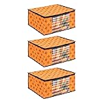 PrettyKrafts Set of 3 Non-Woven Printed Foldable Saree Covers/Wardrobe Organizer With Transparent Window And Zip/Clothes Storage Bag For Women’s Lehenga, Suit Saree & Other Accessories (Orange)- Amazon