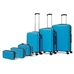 Megatron/Brampton Family Set of 6 Trolley Bag (20″/24″/28″)| Set of 3 Vanity Cases (8″/10″/13″) Lightweight – Recyclable Polypropylene (Teal, Set of 6 (Suitcase + Hard Shell Vanity))- Amazon