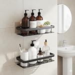 amazon basics Bathroom Organizer Without Drill | Wall Mounted Bathroom Shelves & Rack for Modern Space Saving Storage Pack of 2- Amazon