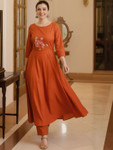 Anni Designer Floral Yoke Design Round Neck Thread Work Kurta With Trousers- Myntra