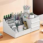Kuber Industries Plastic 8 Compartments Professional Stationary Oragnizers for Desk & Pen Holder for Study Table | Pencil Box with Drawers for Students | White- Amazon