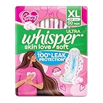 Whisper Ultra Skin Love Soft Sanitary Pads for Women, XL 50 Pads, Cottony Soft Feel, Upto 100% Leak* Protection, Disposable Wrapper, Locks Odour & Wetness (Product Does Not Contain Cotton) (*Based on P&G Technical Data)- Amazon