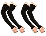 BENAVJI Arm Sleeves for Men & Women UV Protection Hand Sleeve with Thumb for Boys & Girls Sun Protection Cover for Running, Bike Riding, Cricket – Nylon – Black- 2 Pair- Amazon