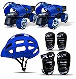 jaspo Unisex Marshal Trainers Adjustable Inline_Skate_Wheel Roller Skates Combo (Skates + Helmet + Knee Guards & Elbow Guards) – for Age Groups 6 to 14 Years | Academy & School Level Skating, Blue- Amazon