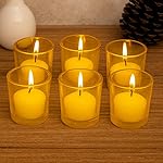 Pure Source India Votive Glass– Pack of 6 | Decorative Tealight Holders with One Tea Light Candles for Home Décor, Diwali Decoration, Weeding Decor & Festive Lighting (Yellow)- Amazon