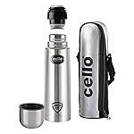 Cello Lifestyle Vacuum Insulated Flask with Thermal Jacket 350 ml | Hot and Cold Water Bottle with Push-down Lid | Double Walled Stainless Steel Bottle for Travel, Home, Office, School | Steel Thermos- Amazon