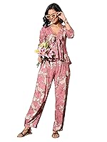 barcino Pink Tropical Front Tie Top With Pants- Amazon