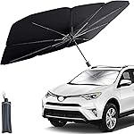 TEKCOOL Alloy Steel Car Sunshade Windshield Cover, Umbrella Windshield Sunshade for Car Front Window Sun Protection & Heat Insulation Foldable Sun Shade Full Cover Sunshade for Most Vehicles, Black- Amazon