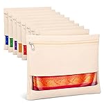 DALUCI Cotton Saree Covers for Storage Pack of 12 Big Size 16×14 Inch Saree Bags with Zip Transparent Mesh Window Saree Organizer for Wardrobe Clothes Storage Bags – Beige- Amazon