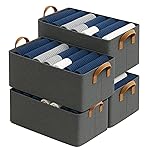 DALUCI 4 Pcs Wardrobe Organizer for Clothes – Foldable Fabric Storage Box with Metal Frame | Storage Basket for Almirah, Cupboard, Jeans & Sweaters (Grey)- Amazon