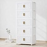 Owme Collapsible Plastic Wardrobe for Unisex | 5-Tier Multi-Layer Storage Cabinet with Doors & Drawers | Portable Clothes Organizer for Bedroom, Kids Room, Nursery, Home Closet – Ivory- Amazon