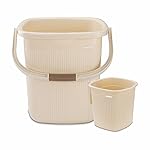 Nayasa Rimmy Plastic Bucket Set for Bathroom | Bucket and Mug (18 Liters & 1.5 Liters) | Bathroom Set of 2 | Bathroom Accessories Set | Bathroom Bucket Set | Ivory- Amazon