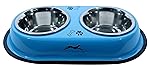 Pets Empire Dog Food Bowls, Feeder Double Diner Stainless Steel Pet Bowl, Utensils Bowl for Pets Feeding, Anti Slip Mat 2 X 200 ML (Blue)- Amazon