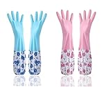 GDNK Reusable Rubber Latex PVC Flock lined Long Sleeves elbow length Hand Gloves for Kitchen Dish-Washing, Cleaning Gloves (Pack of 2) (Blue + Pink)- Amazon